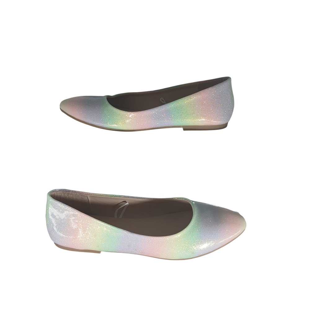 The Children Place Girls Rainbow Glitter Ballet Flats Pastel Ombre Pointed Toe 5